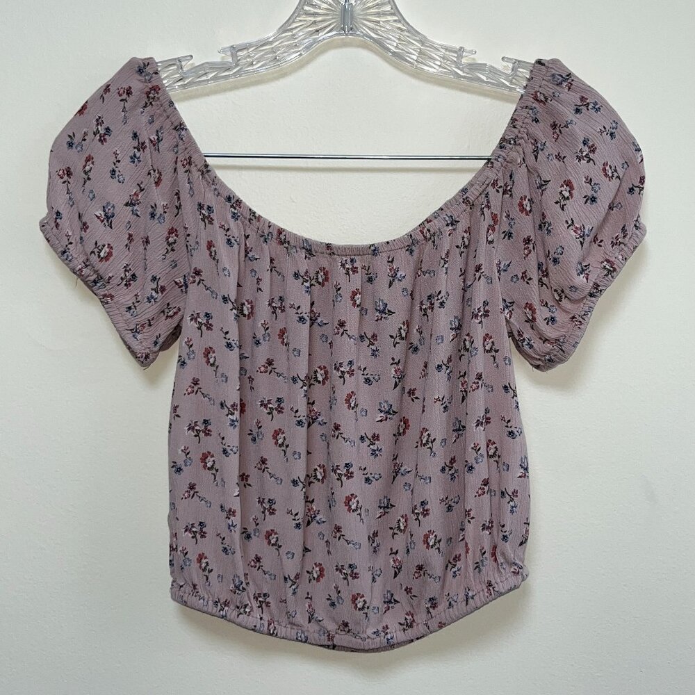 American Eagle Outfitters Purple Floral Off Shoulder Crop Top